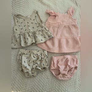 Girls' Pink and Beige Tiered Summer Dresses with Matching Bloomers